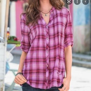 Sundance catalog pink plaid shirt, size  M